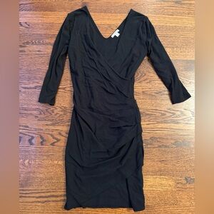 James Perse Black Long Sleeve V-neck Scrunch Dress